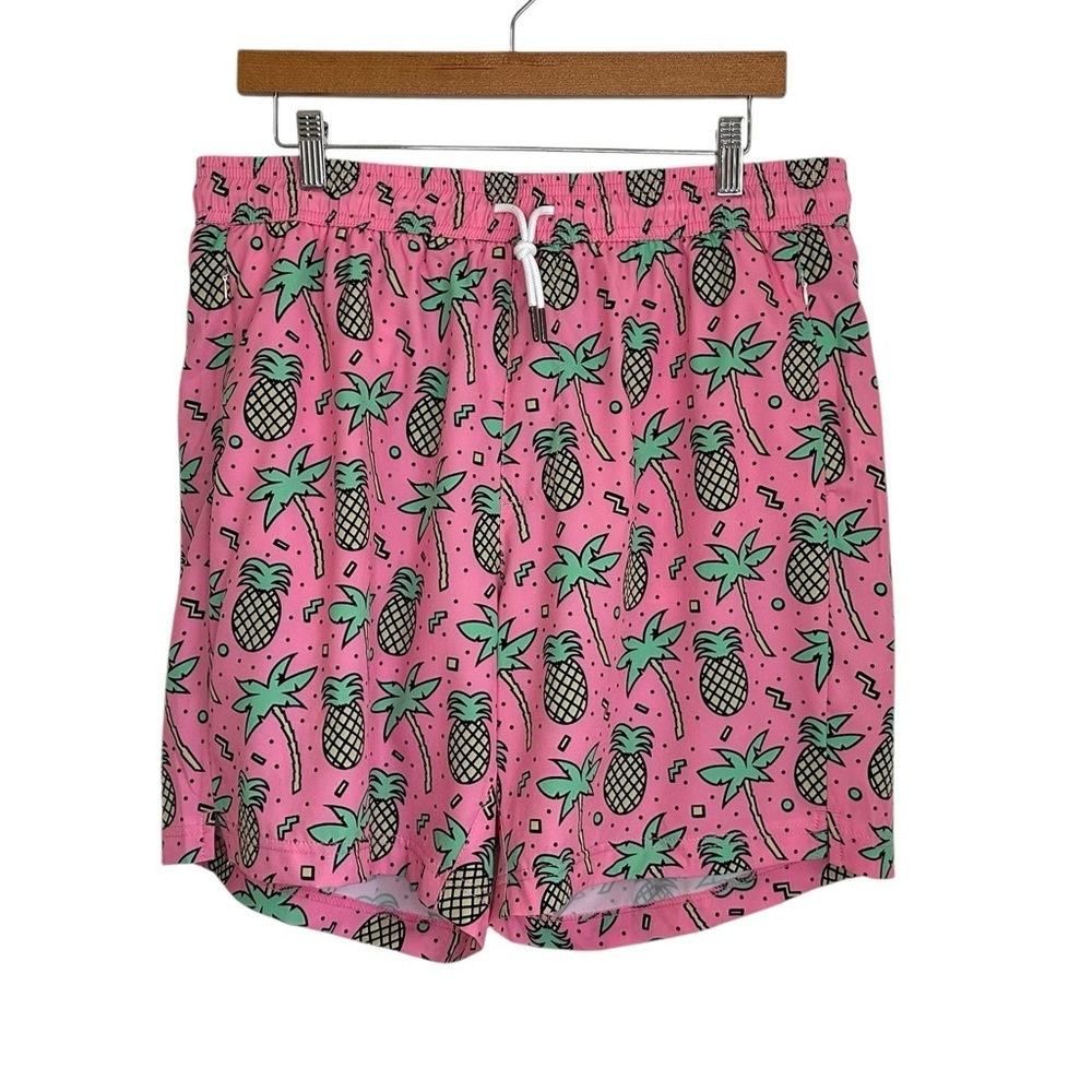 Maamgic Mens Pineapple Graphic Swim Trunks Size XL Pink Yellow Lined Zip Pocket